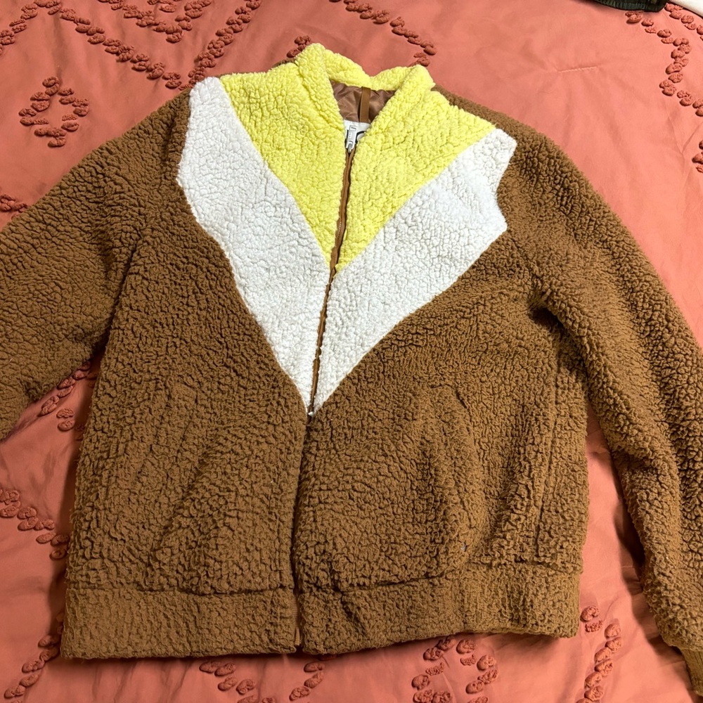 UGG Brown Sherpa Jacket with Yellow and White Chevron